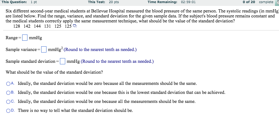 Question: This Question: 1 pt This Test: 20 pts Time Remaining: 02:59:45 0 of 20 complete Below are 36 sort...