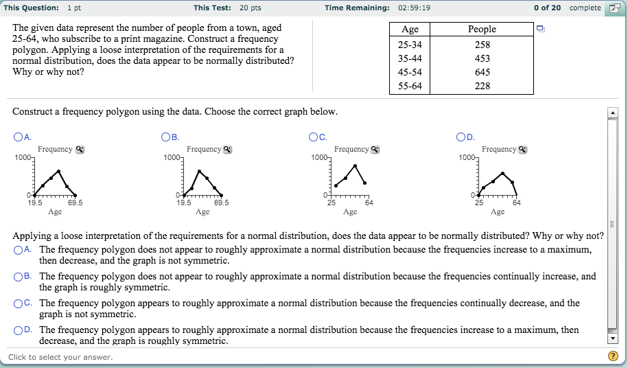 Question: This Question: 1 pt This Test: 20 pts Time Remaining: 02:59:45 0 of 20 complete Below are 36 sort...