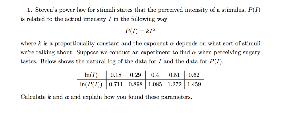 Solved Steven&rsquo;s power law for stimuli states that the | Chegg.com