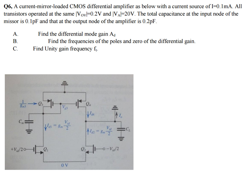 A current-mirror-loaded CMOS differential amplifier | Chegg.com