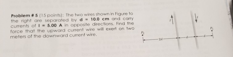 Question: Problem # 5 ( 5 points): The two wires shown in Figure to the right are separated by d = 10.0 cm ...