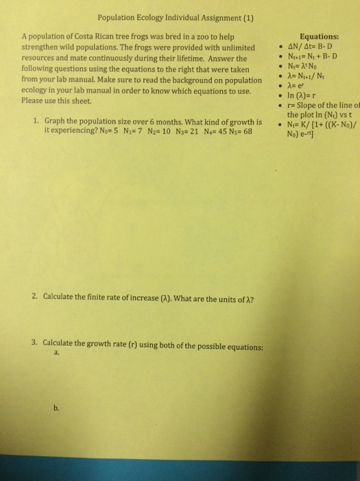 Question: Population Ecology Individual Assignment (1)  A population of Costa Rican tree frogs was bred in ...