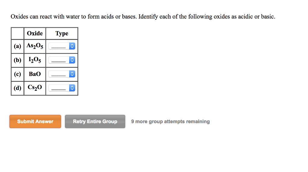 Solved Oxides can react with water to form acids or bases. | Chegg.com