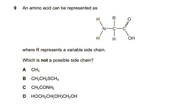 Question: 9 An amino acid can be represented as R G H H OH where R represents a variable side chain. Which ...