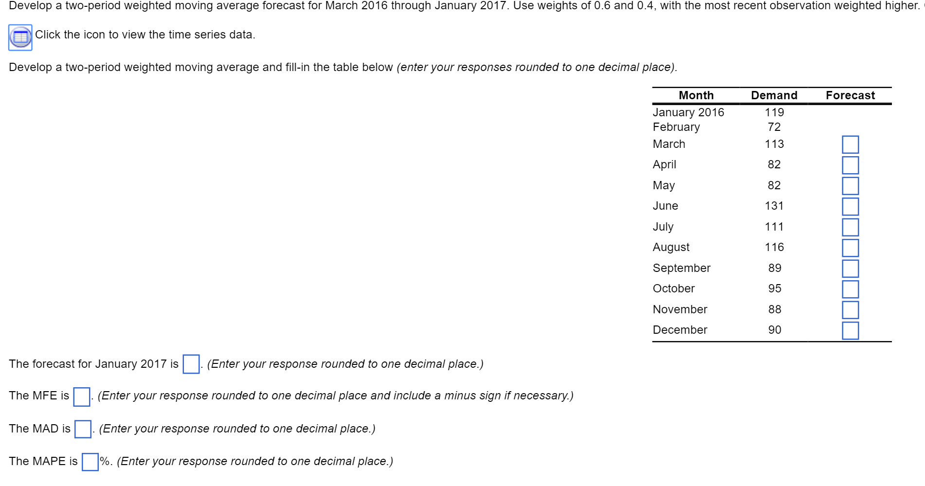 Three Period Weighted Moving Average Calculator