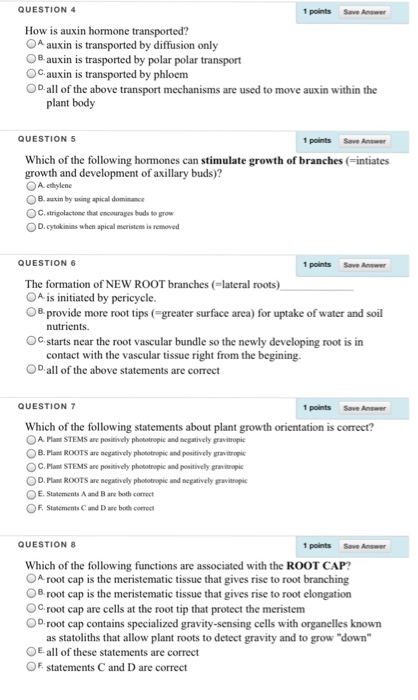 Question: How is auxin hormone transported?  auxin is transported by diffusion only  auxin is transported b...