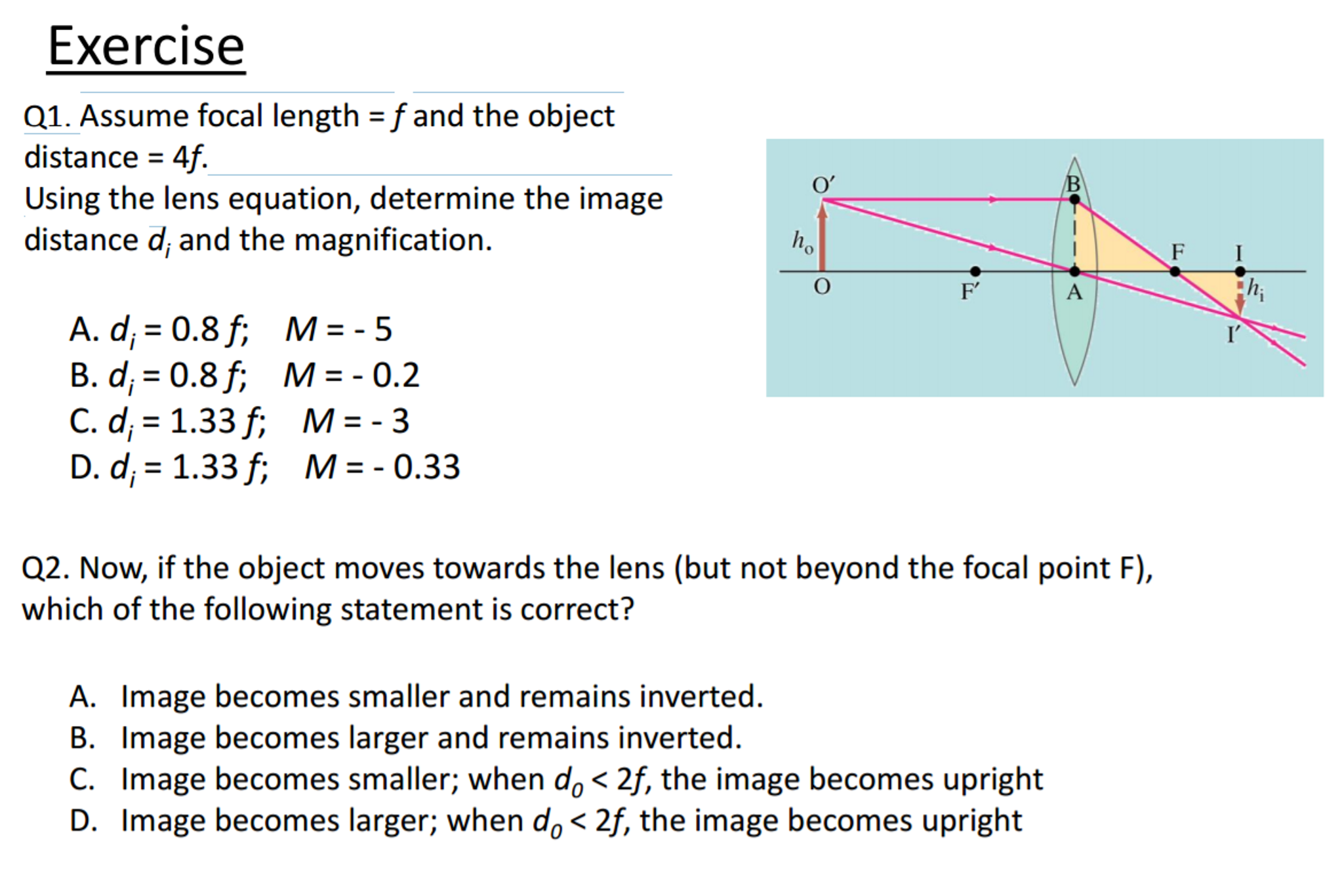 Solved Assume Focal Length = F And The Object Distance =