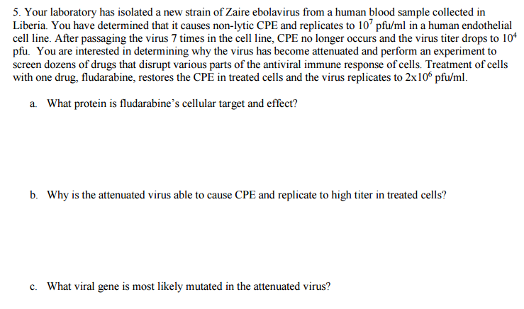 Question: Your laboratory has isolated a new strain of Zaire ebolavirus from a human blood sample collected...