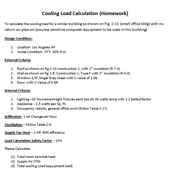 Cooling Load Calculation (Homework) To Calculate T...