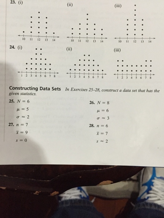 Question: In Exercises 25-28, construct a data set that has the given statistics. N = 6 Mu = 5 Sigma approx. 2