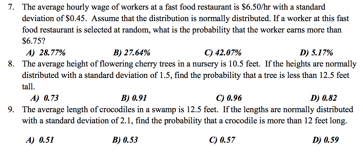 Solved 7. The Average Hourly Wage Of Workers At A Fast Fo...