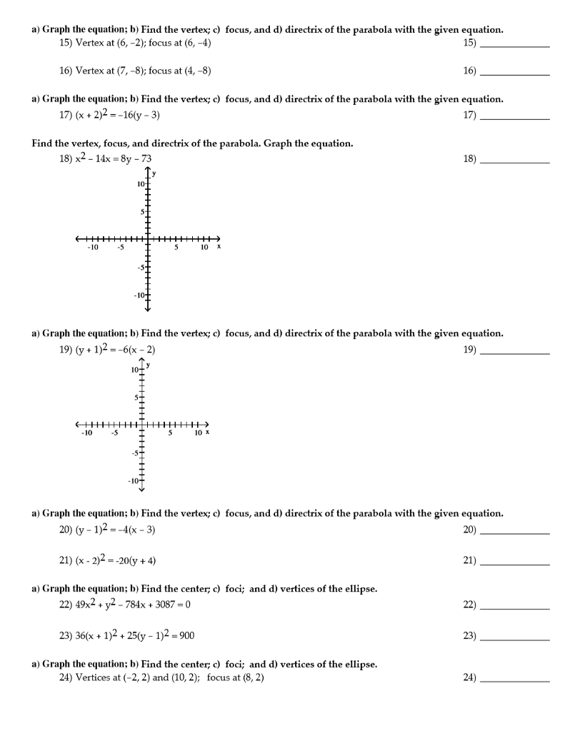 solved a graph the equation b find the vertex c focu focus directrix graph paper