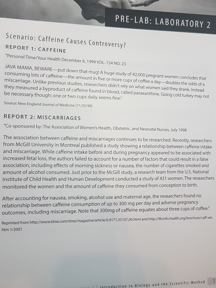 Question: PRE-LAB: LABORATORY 2 Scenario: Caffeine Causes Controversy? REPORT 1: CAFFEINE "Personal Time/Yo...