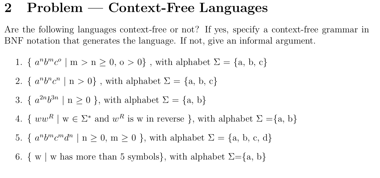 find context-free grammars for the following languages