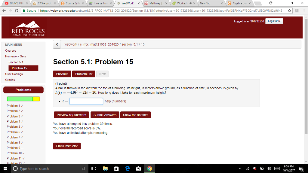 Question: ← C Secure https://webwork rrcc.edu/webwork2/S_ARCC MAT 121003201 820/Section 51/15/?effectiveUse...