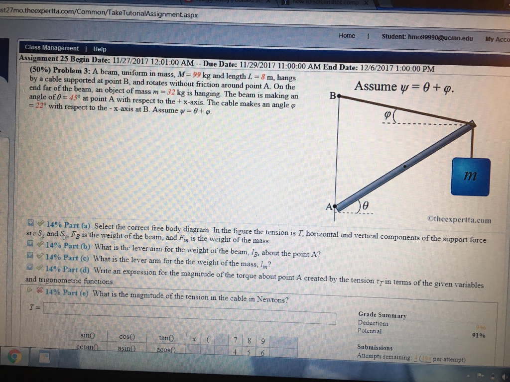 Question: St27mo.theexpertta.com/Common/TakeTutorialAssignment.aspx Home 1 Student: hmo99990@ucmo.edu My Ac...