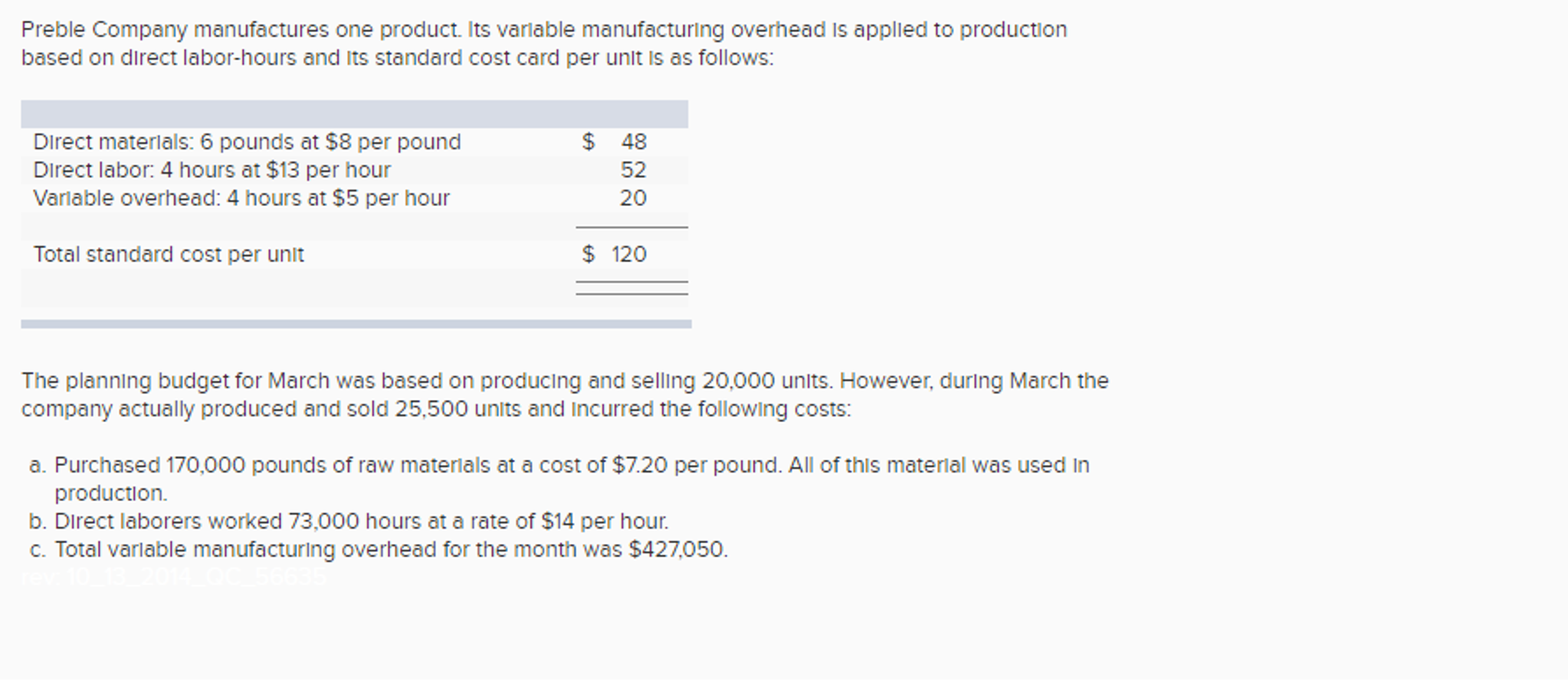 Solved Preble Company manufactures one product. Its variable 
