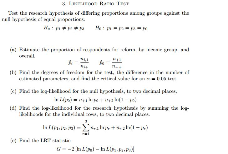 3. LIKELIHOOD RATIO TEST Test the research hypothesis | Chegg.com