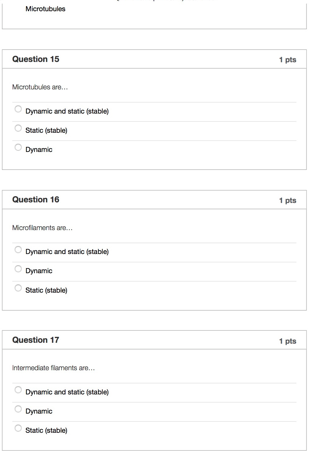 Question: Question 1 1 pts What is mitosis? The production of a haploid singled celled reproductive structu...