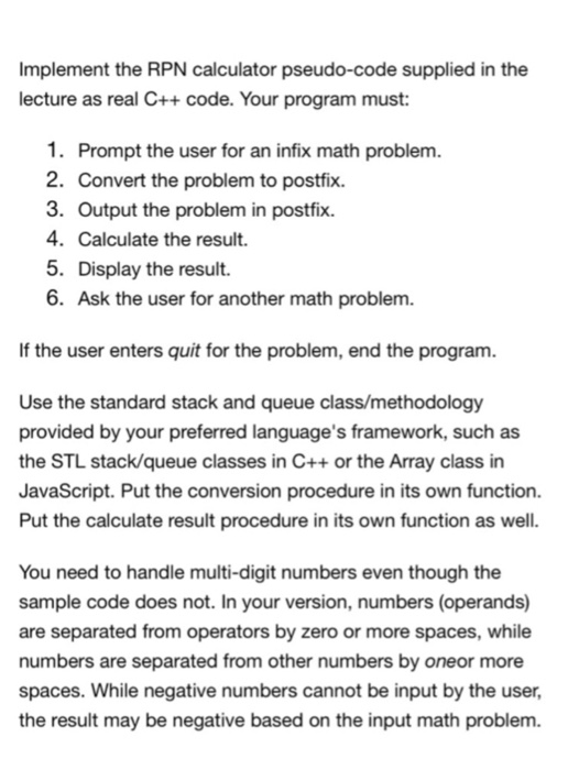 Implement The Rpn Calculator Pseudo Code Supplied Com