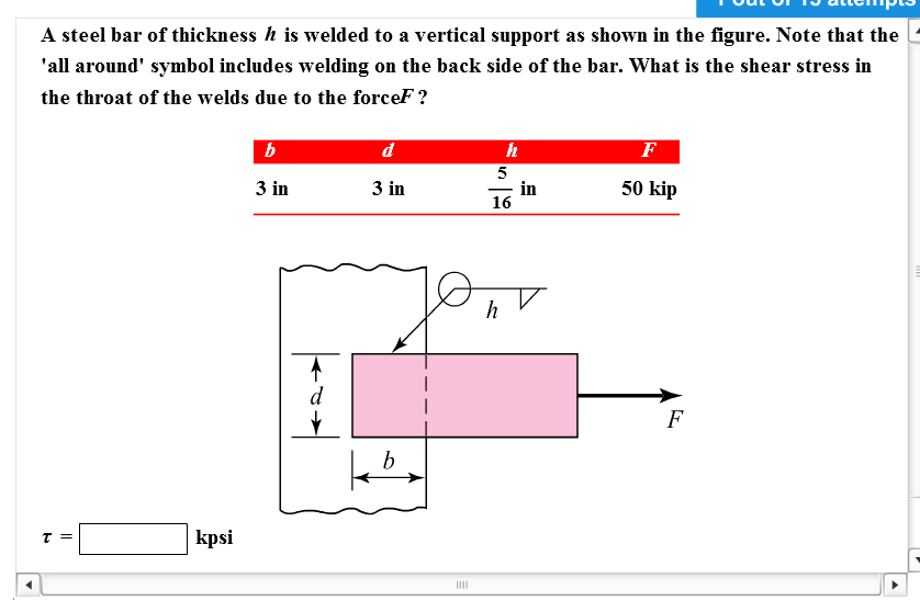Solved A Steel Bar Of Thickness H Is Welded To A Vertical...