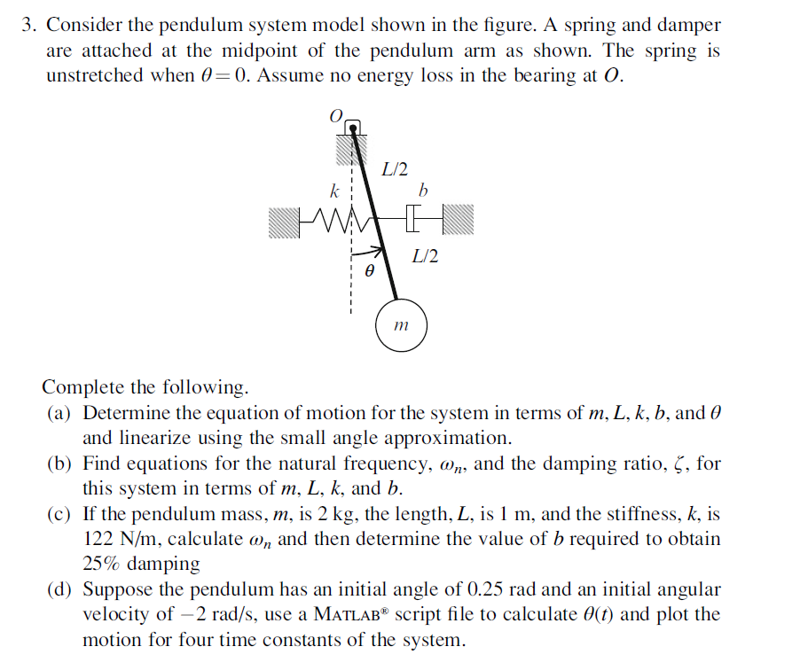 Solved 3. Consider The Pendulum System Model Shown In The...