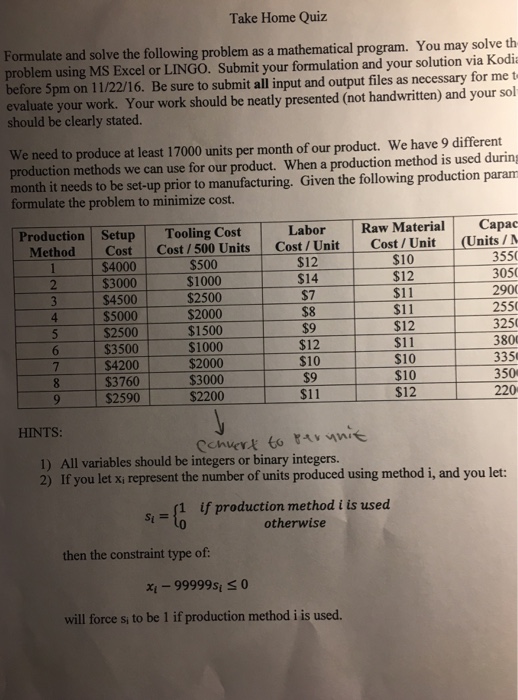 Question: Formulate and solve the following problem as a mathematical program. You may solve the problem us...