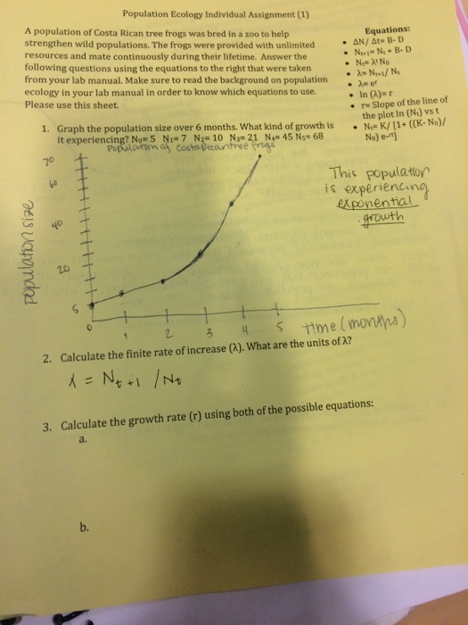 Question: Population Ecology Individual Assignment (1) A population of Costa Rican tree frogs was bred in a...