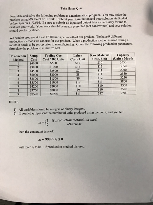 Question: Formulate and solve the following problem as a mathematical program. You may solve the problem us...