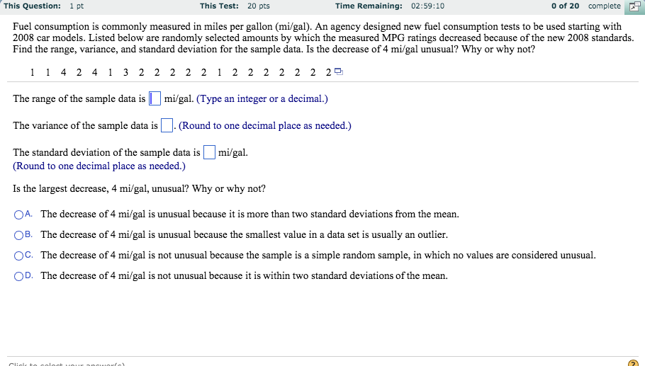 Question: This Question: 1 pt This Test: 20 pts Time Remaining: 02:59:45 0 of 20 complete Below are 36 sort...