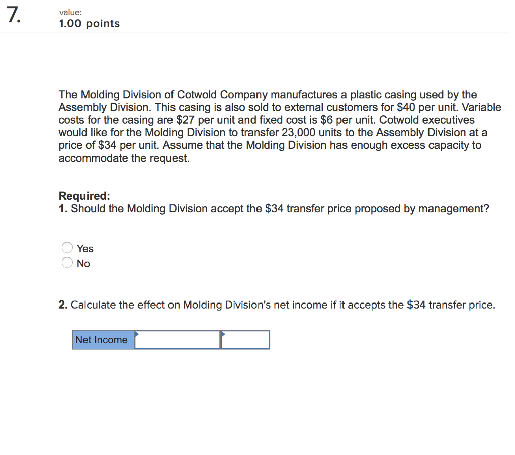 Solved The Molding Division of Cotwold Company manufactures 