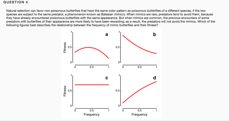 Question: QUESTION 4 Natural selection can favor non-poisonous butterflies that have the same color pattern...
