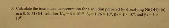 Question: 3. Calculate the total nickel concentration for a solution prepared by dissolving Ni(OH)2 (s) in ...