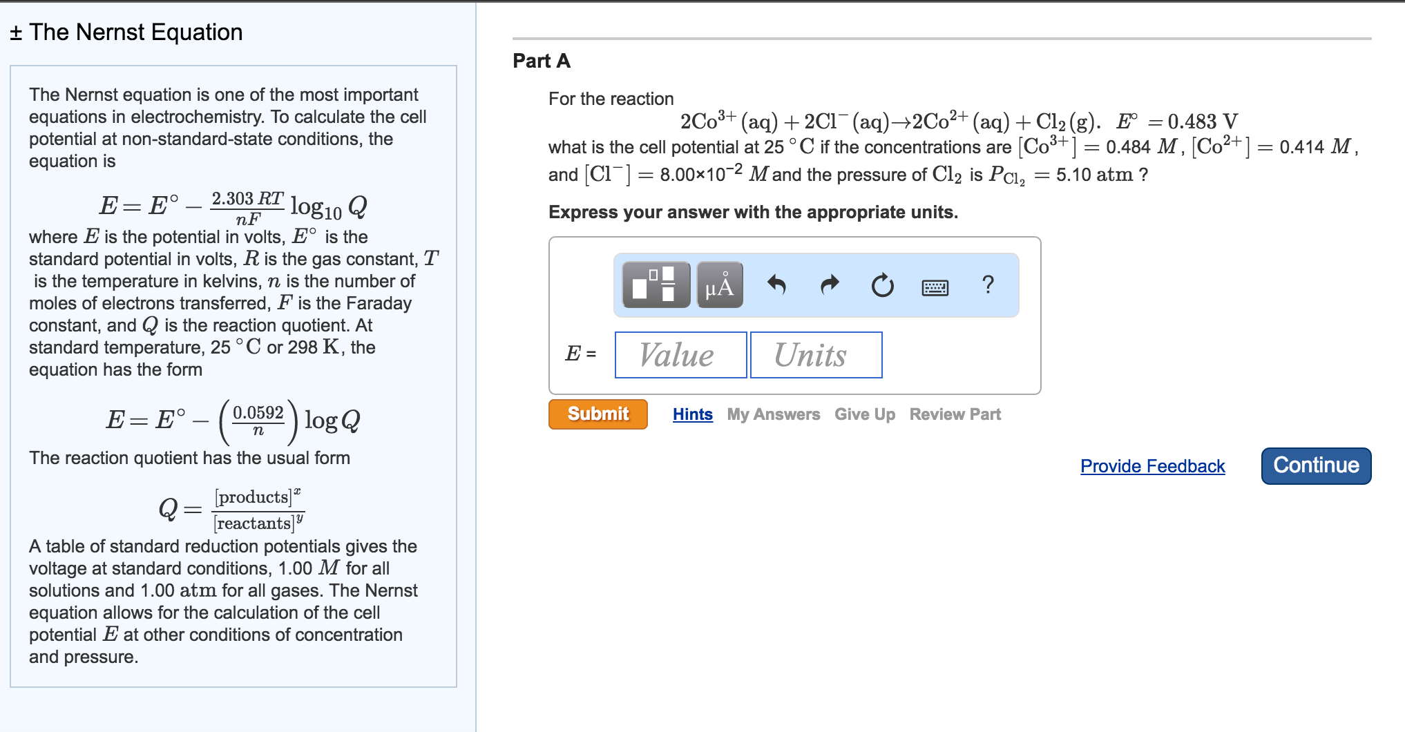 Solved The Nernst Equation Is One Of The Most Important E...