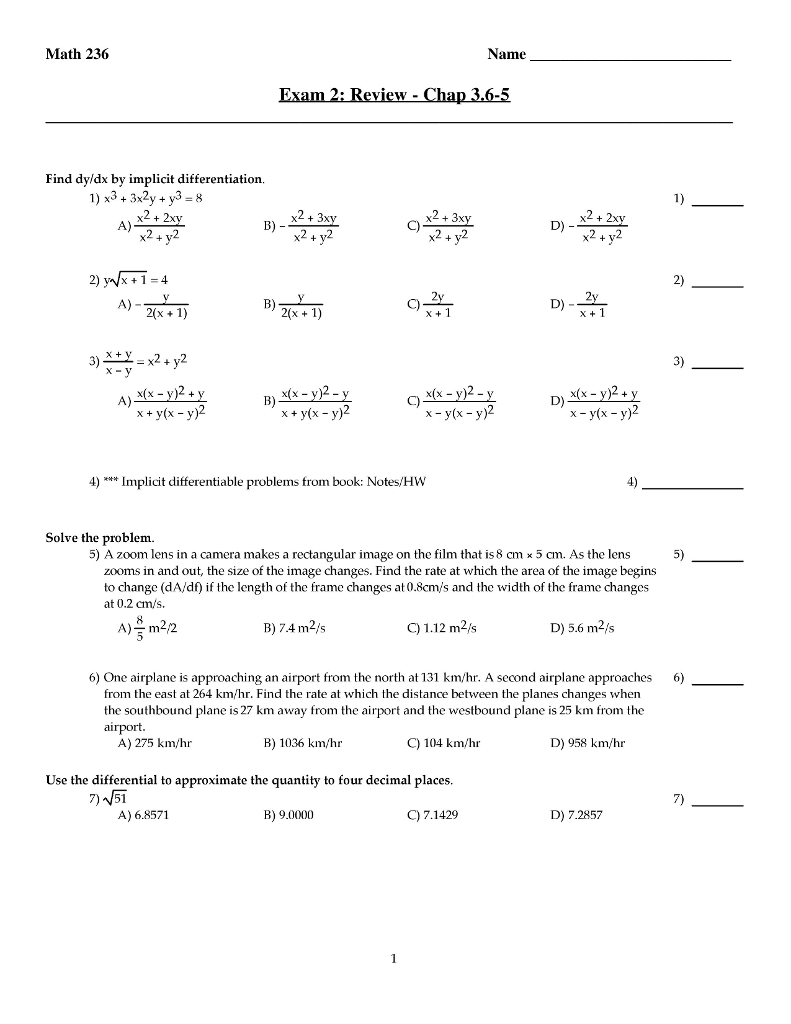 Free Worksheet Implicit Differentiation Worksheet hello i need help showing work for this worksheet chegg com math 236 name exam 2 review chap 3 6 5 find dydx