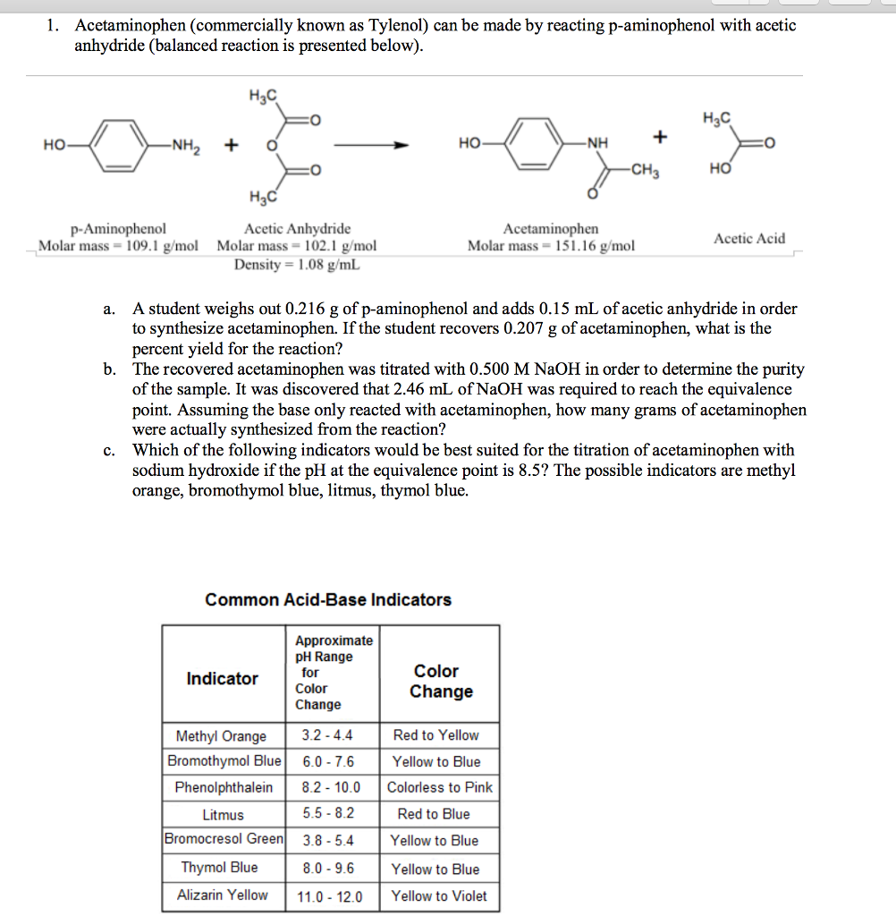Solved 1. Acetaminophen Known As Tylenol) C...