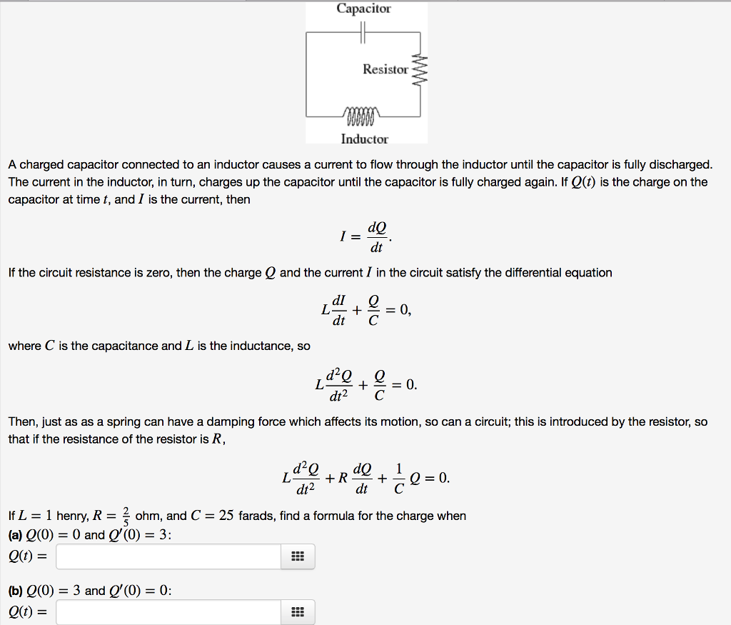 Solved A Charged Capacitor Connected To An Inductor Cause...
