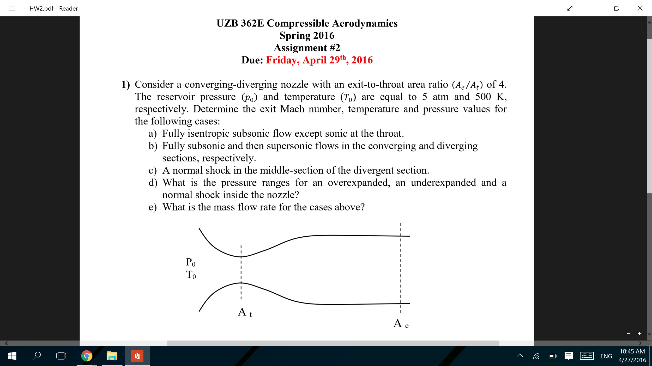 Solved Consider a coneverging-diverging nozzle with an | Chegg.com