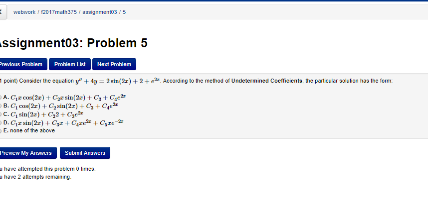 Question: Webwork12017math375 assignment0315 ssignment03: Problem 5 revious Problem Problem List Next Probl...