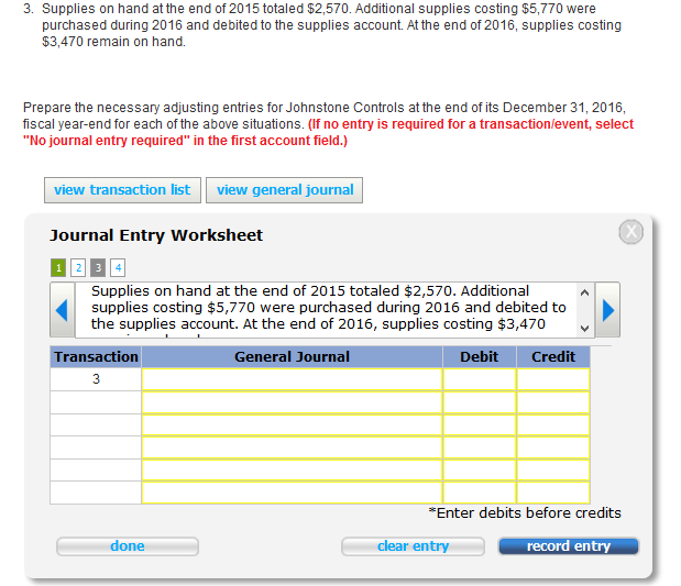 Solved Supplies on hand at the end of 2015 totaled $2,570. | Chegg.com