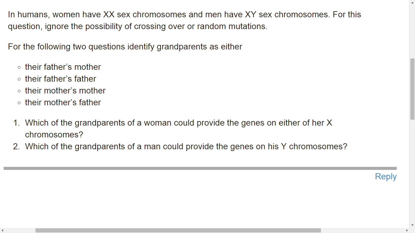 Solved In humans, women have XX sex chromosomes and men have | Chegg.com