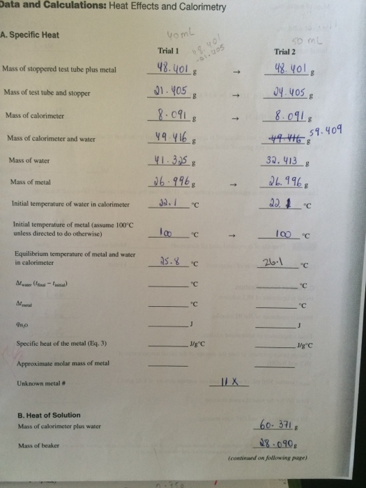 Solved Heat Effects And Calorimetry Mass Of Stoppered Tes...