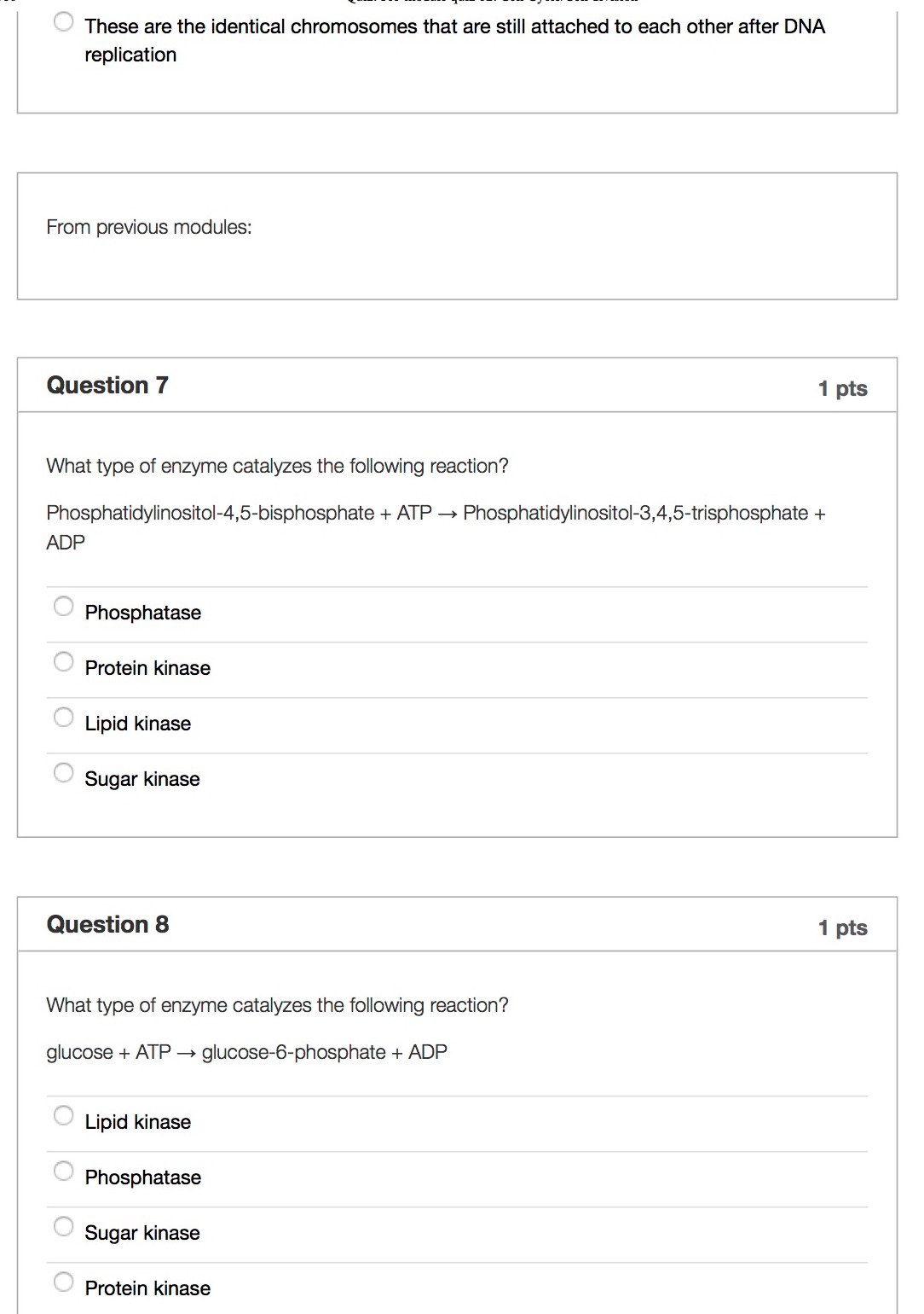 Question: Question 1 1 pts What is mitosis? The production of a haploid singled celled reproductive structu...