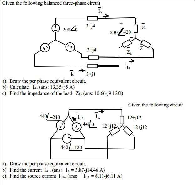 Given The Following Balanced Three-phase Circuit D... | Chegg.com