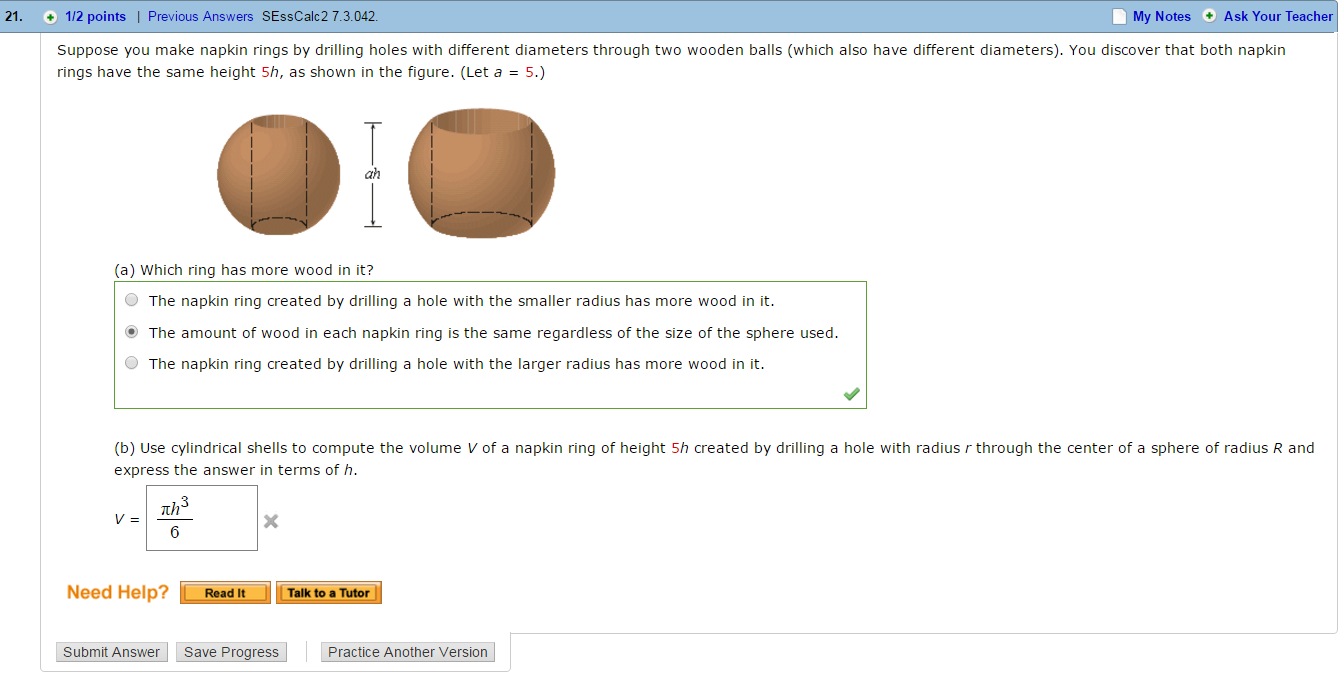 Solved Suppose you make napkin rings by drilling holes with | Chegg.com