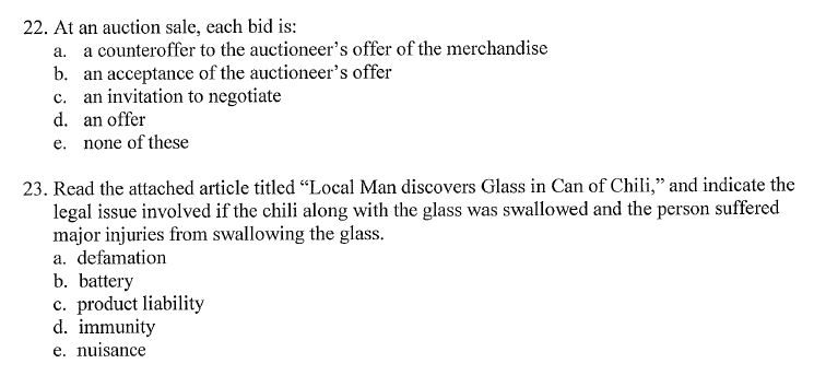 Solved At an auction sale, each bid is: a counteroffer to | Chegg.com