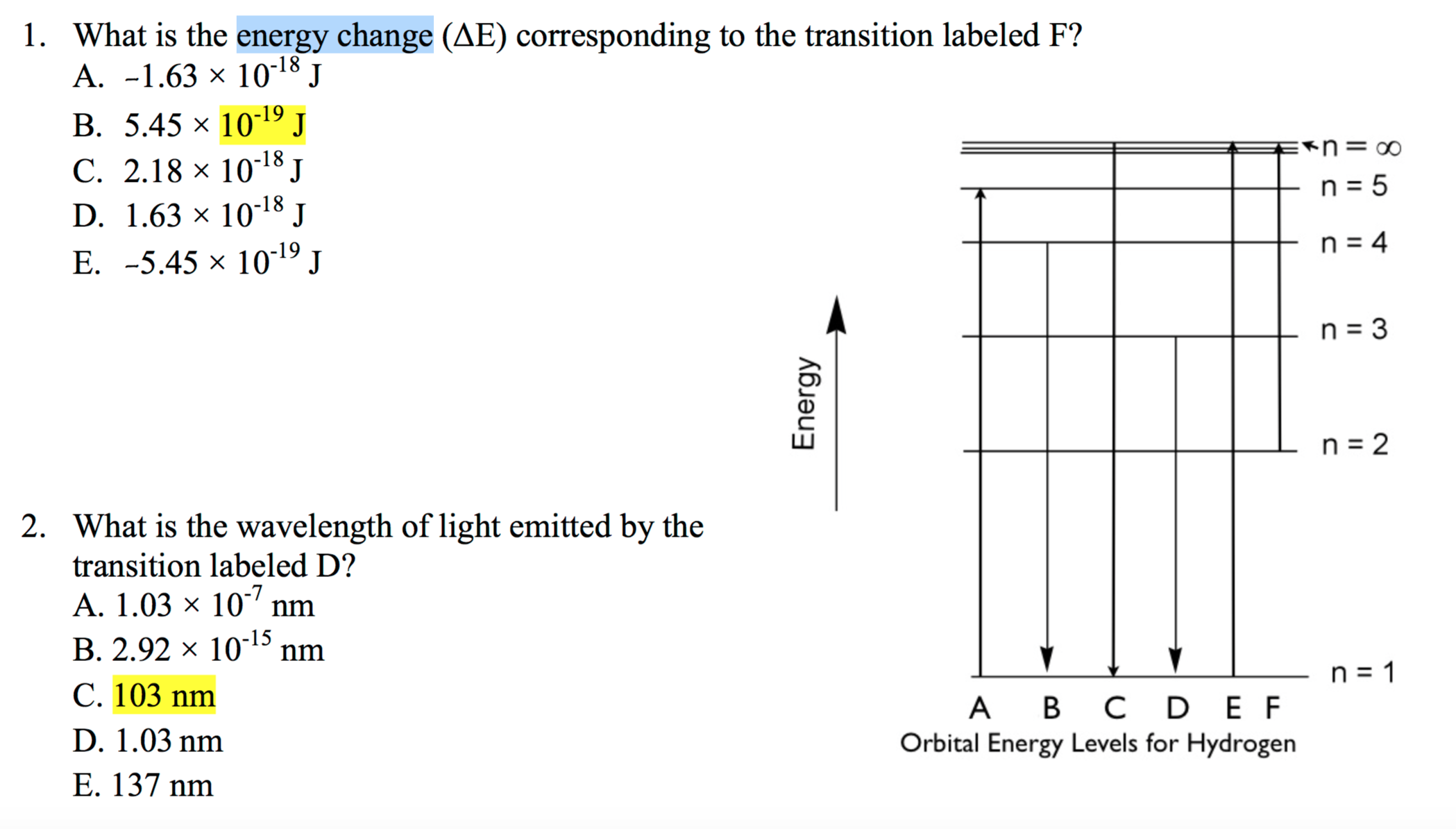 Solved What is the energy change (delta E) corresponding to | Chegg.com