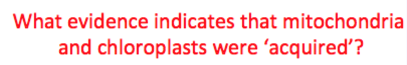 Question: What evidence indicates that mitochondria and chloroplasts were ‘acquired'?