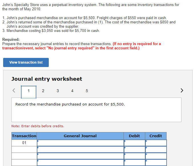 Solved John&rsquo;s Specialty Store uses a perpetual inventory | Chegg.com