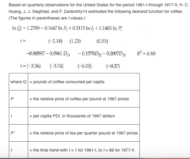 Question: Based on quarterly observations for the United States for the period 1961-l through 1977-ll, H. C...